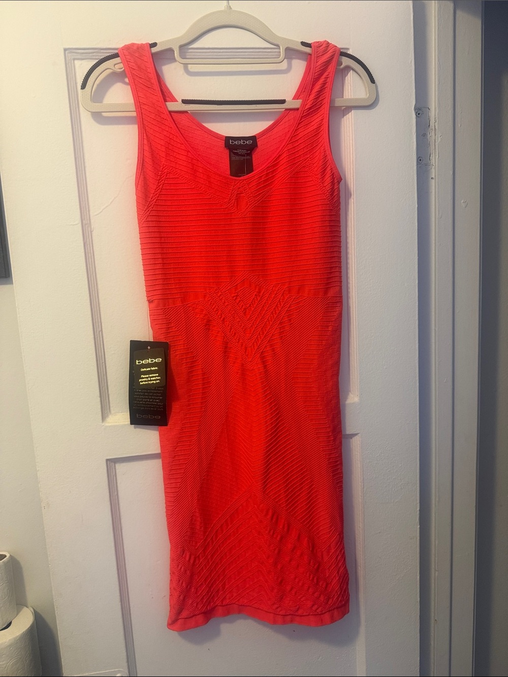 bebe Coral-Red Textured Sleeveless Mini Dress